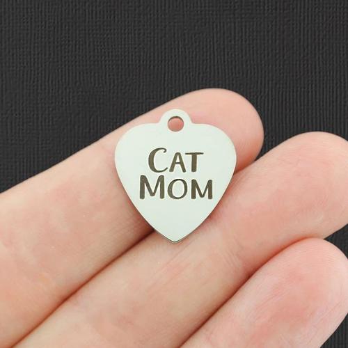 Cat Mom Stainless Steel Charms - BFS011-4863