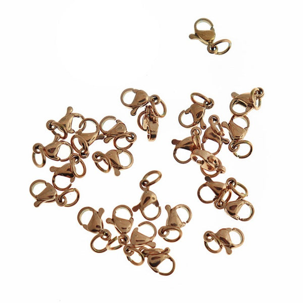 Rose Gold Stainless Steel Lobster Clasps 9mm x 5.5mm - 10 Clasps - FF300