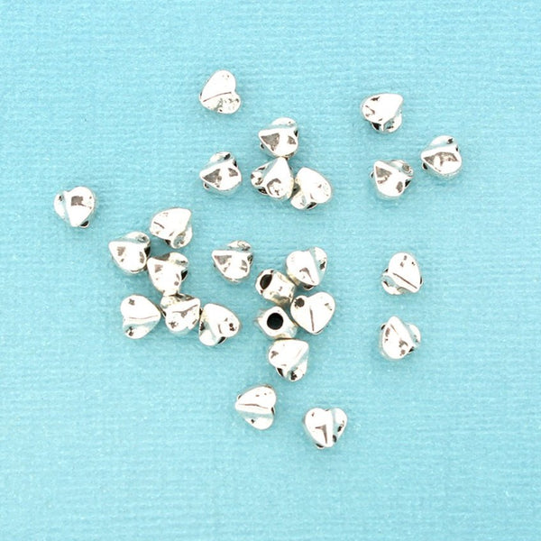 Hammered Heart Spacer Metal Beads 6mm x 5mm x 4mm - Antique Silver Tone - 50 Beads - SC7477