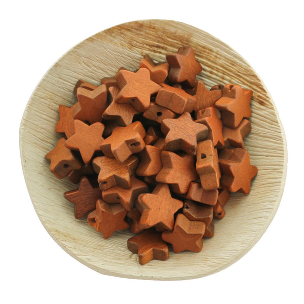 Perles en Bois Naturel Etoile 14mm - Brun Naturel Teinté - 6 Perles - BD2730