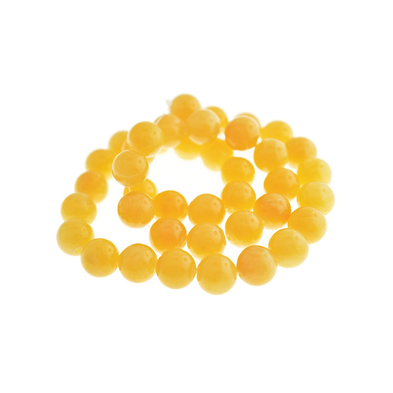 Perles rondes en jade naturel 10 mm - Jaune pissenlit - 1 rang 40 perles - BD1759