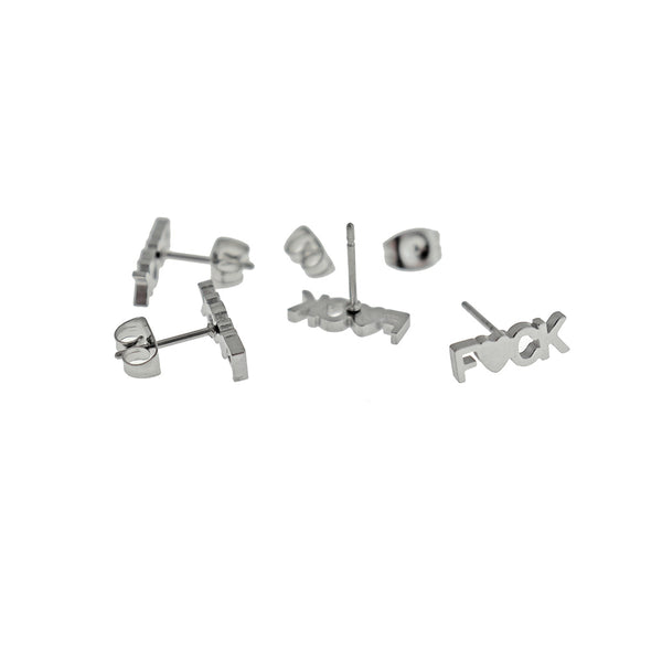 Boucles d'oreilles en acier inoxydable - F*ck Studs - 12mm x 4mm - 2 pièces 1 paire - ER850