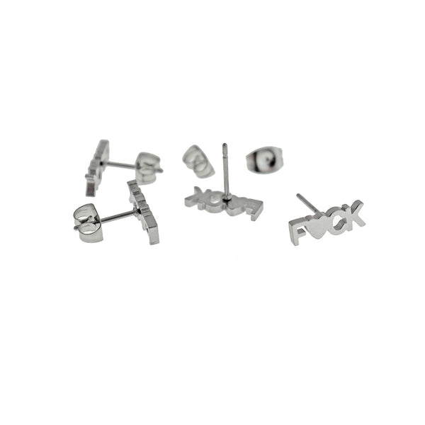 Stainless Steel Earrings - F*ck Studs - 12mm x 4mm - 2 Pieces 1 Pair - ER850