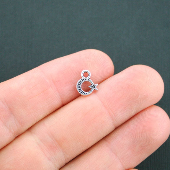 15 Moon Star Antique Silver Tone Charms 2 Sided - SC4969