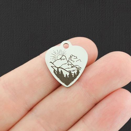 Forest Mountain Scene Stainless Steel Charms - BFS011-4890