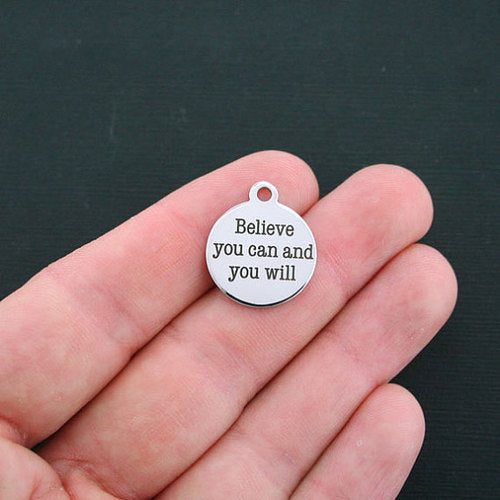 Inspirational Stainless Steel Charms - Believe you can and you will - BFS001-0048