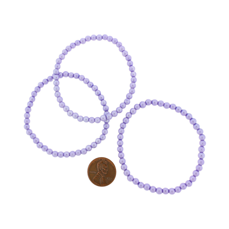 Round Glass Bead Bracelets- 44mm - Lavender - 5 Bracelets - BB122