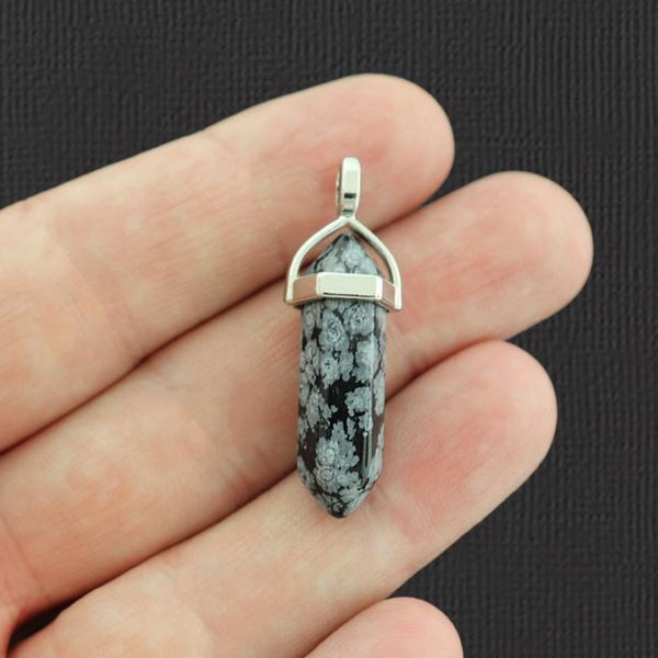 Pendentif en cristal de pierre précieuse d'obsidienne de flocon de neige naturel - GEM084