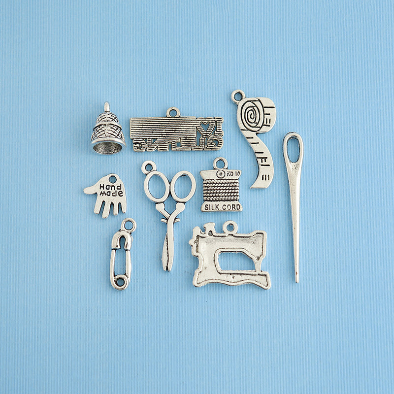 Quilting Charm Collection Antique Silver Tone 9 Different Charms - COL003
