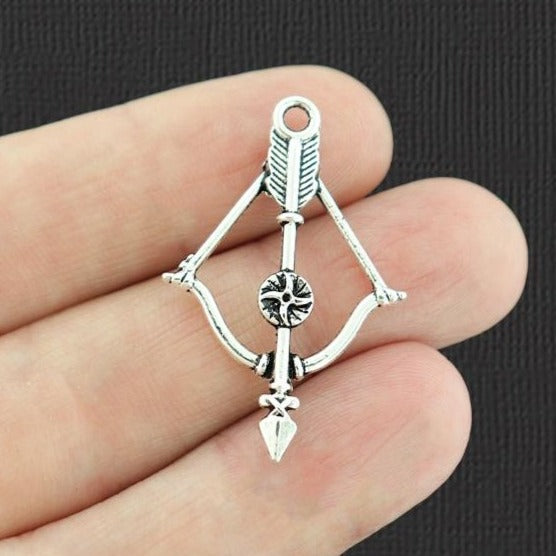 10 Bow and Arrow Antique Silver Tone Charms - SC5241