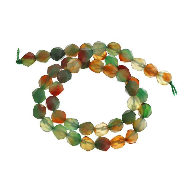 Faceted Natural Lace Agate Beads 8mm - Sea Green and Orange - 1 Strand 47 Beads - BD573
