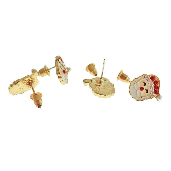Boucles d'oreilles dorées - Clous en émail du père Noël avec strass incrustés - 13 mm x 10 mm - 2 pièces 1 paire - ER792
