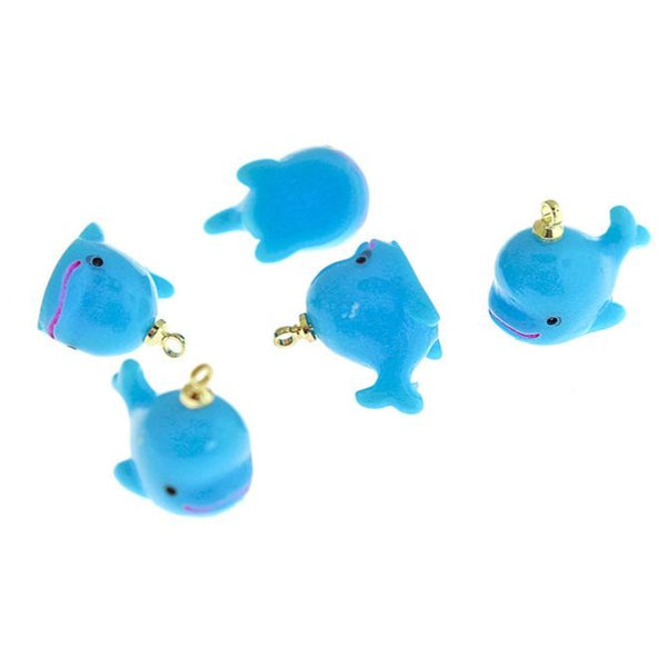 4 Blue Whale Gold Tone Resin Charms 3D - K512