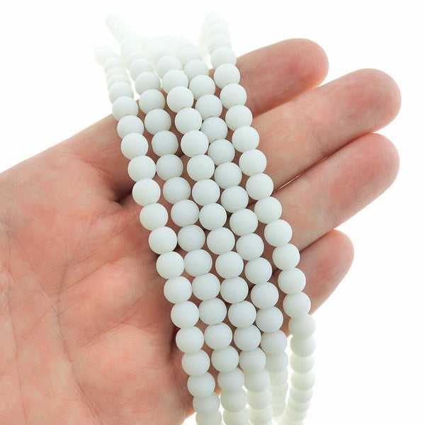 Round Cultured Sea Glass Beads 6mm - White - 1 Strand 32 Beads - U208
