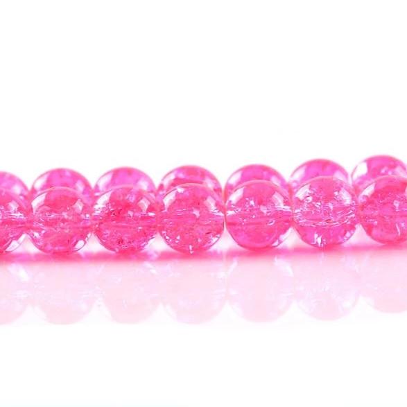 Round Glass Beads 8mm - Crackle Neon Pink - 20 Beads - BD238