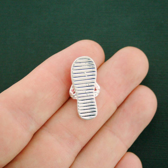 SALE Flip Flop Silver Tone Enamel Charm with Inset Rhinestones - E186