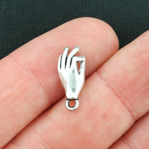 8 Hand Antique Silver Tone Charms 2 Sided - SC3798
