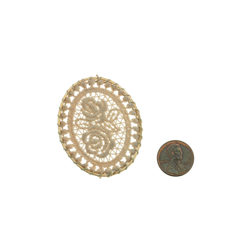 4 pendentifs ovales en dentelle tissée de lin - TSP102-G