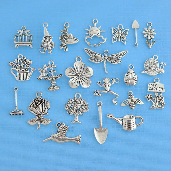 Deluxe Gardening Charm Collection Antique Silver Tone 22 Charms - COL292