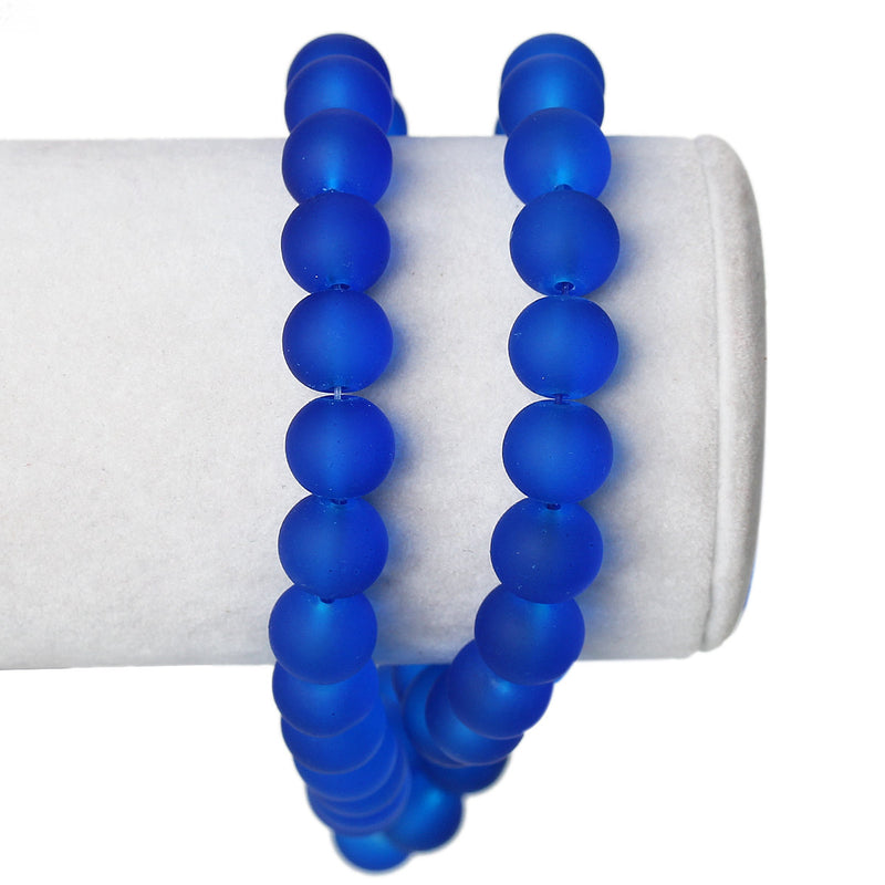 Round Glass Beads 11mm - Frosted Royal Blue - 1 Strand 86 Beads - BD671