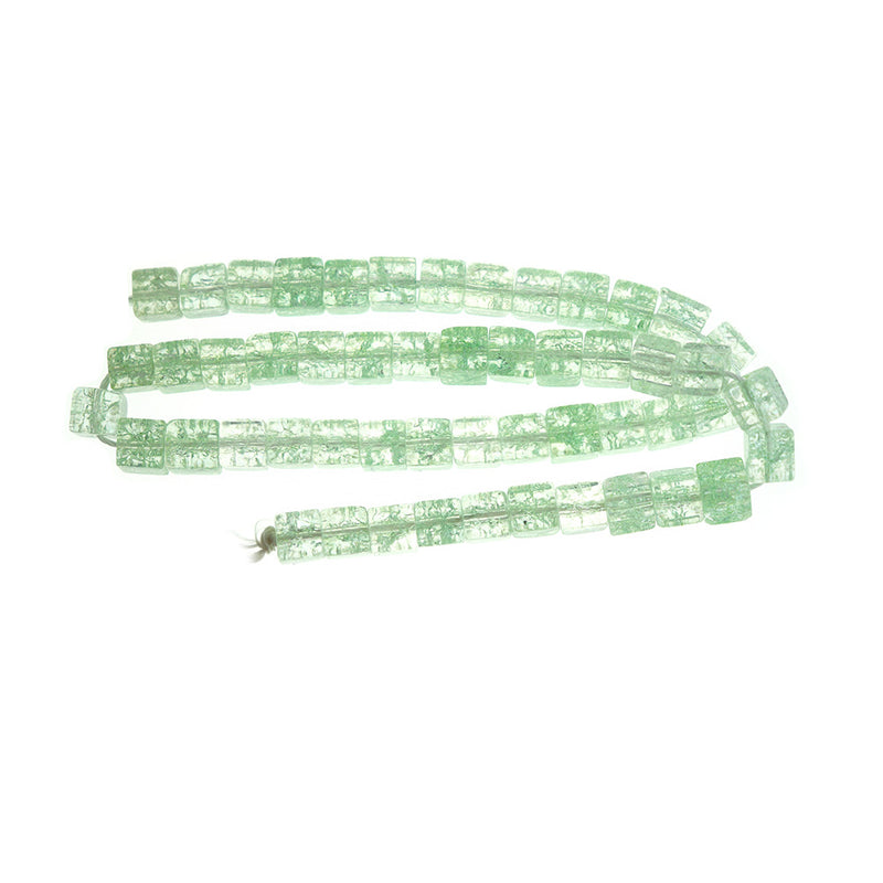 Cube Glass Beads 6mm - Sea Green Crackle - 1 Strand 60 Beads - BD1526