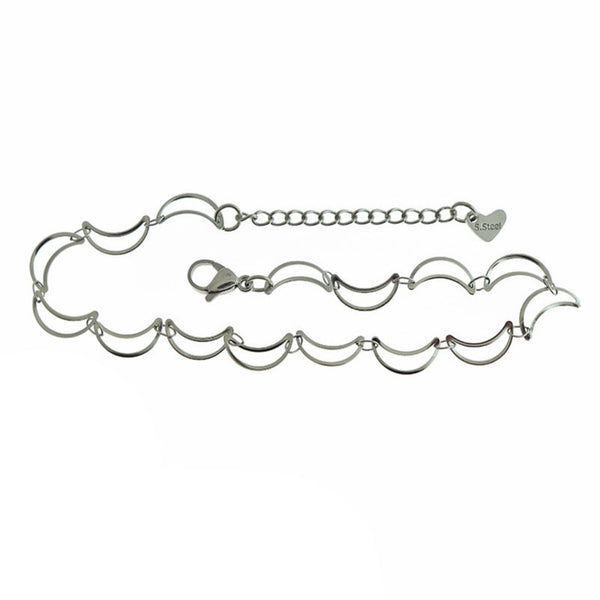 Bracelet Chaîne Croissant de Lune Acier Inoxydable 8" Plus Extender - 3mm - 1 Bracelet - N093