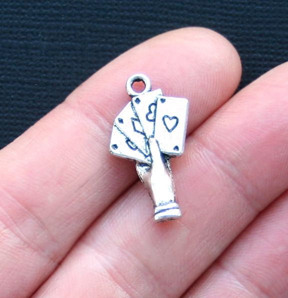 6 Playing Card Antique Silver Tone Charms 3D - SC3192