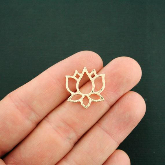4 Lotus Connector Gold Tone Charms - GC080