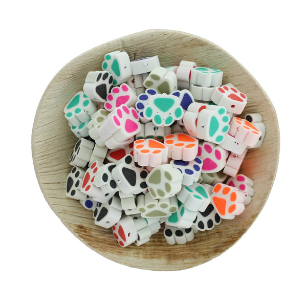Assorted Paw Print Polymer Clay Beads 13mm x 16mm - 25 Beads - BD2653