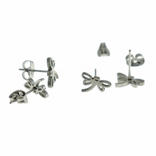 Boucles d'Oreilles Acier Inoxydable - Clous Libellule - 12mm x 8mm - 2 Pièces 1 Paire - ER460