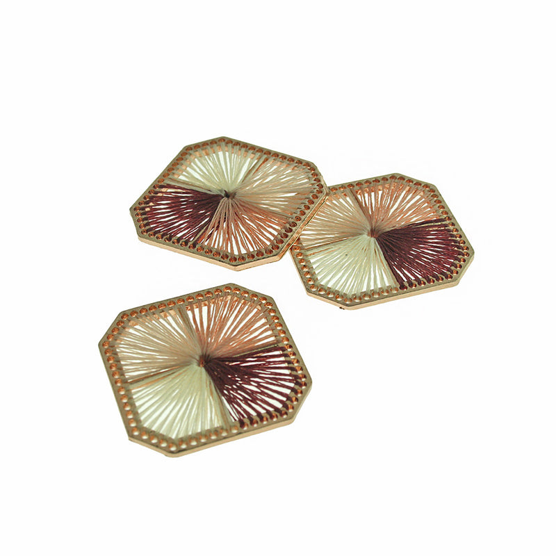 2 Brown Woven Square Gold Tone Pendants - TSP316