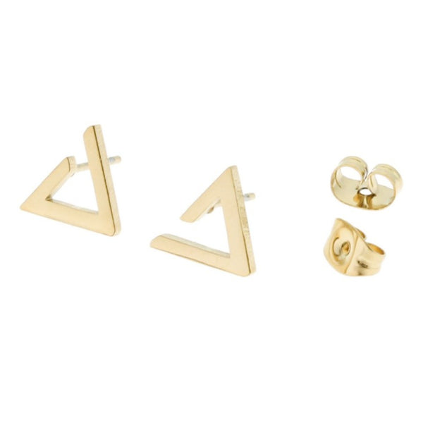 Gold Stainless Steel Earrings - Open Triangle Studs - 11mm x 8mm - 2 Pieces 1 Pair - ER052