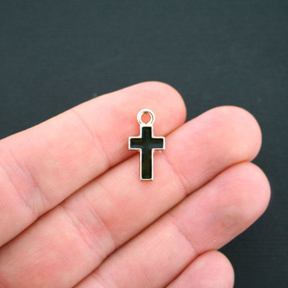 5 breloques en émail ton argent croix - E057