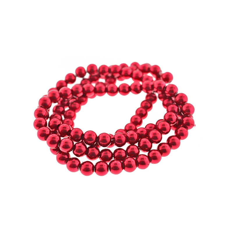 Perles Rondes en Verre 8mm - Rouge Feu Nacré - 1 Rang 105 Perles - BD393