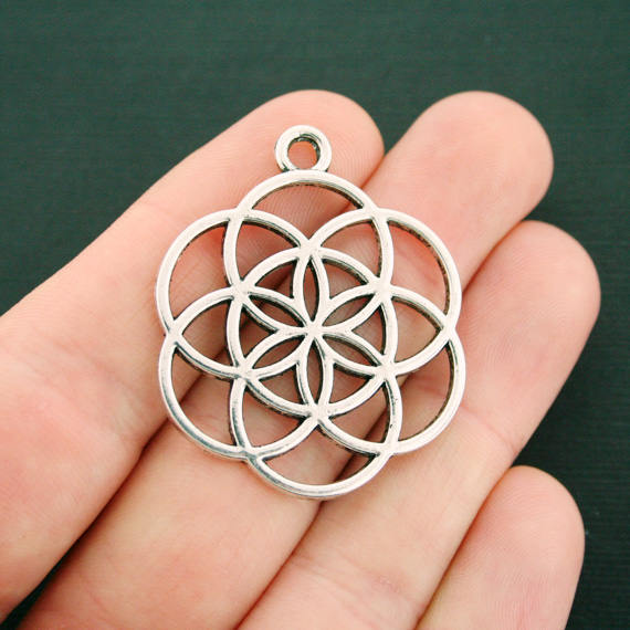 4 Flower of Life Antique Silver Tone Charms - SC7523