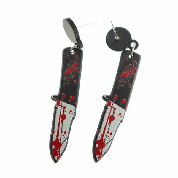 Acrylic Earrings - Horror Knife Studs - 50mm x 2mm - 2 Pieces 1 Pair - ER623