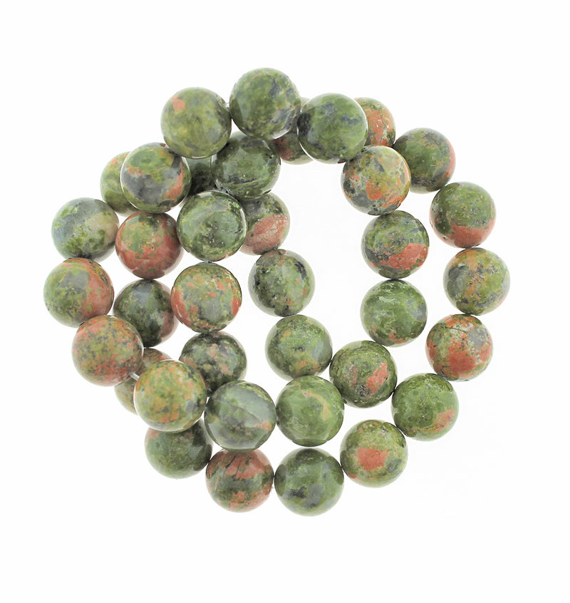 Perles Unakite naturelles rondes 4mm -12mm - Choisissez votre taille - Vert forêt et corail - 1 brin complet de 15" - BD1871
