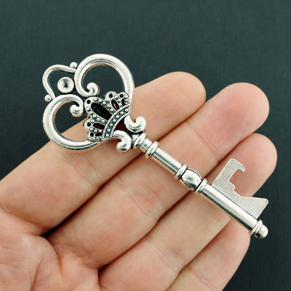 2 Skeleton Key Antique Silver Tone Charms 2 Sided - SC2429