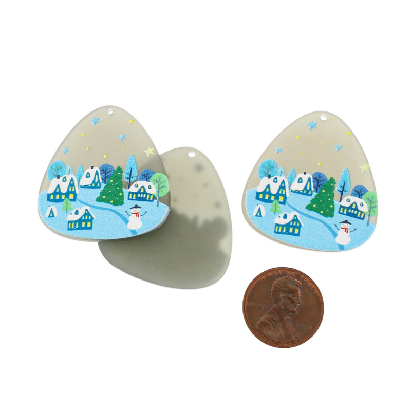 2 Snowman Winter Scene Painted Resin Charms - K539