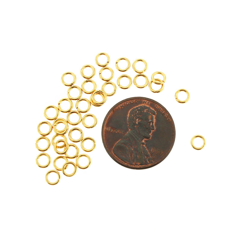 Anneaux en acier inoxydable doré 4 mm x 0,8 mm - Calibre 20 ouvert - 50 anneaux - SS069