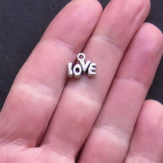 20 Love Antique Silver Tone Charms - SC291