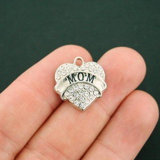 Mom Antique Silver Tone Charm With Inset Rhinestones - SC5574