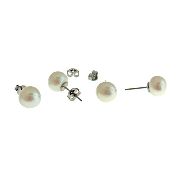 Clous d'oreilles en acier inoxydable avec perle naturelle - 9 mm - 2 pièces 1 paire - ER600