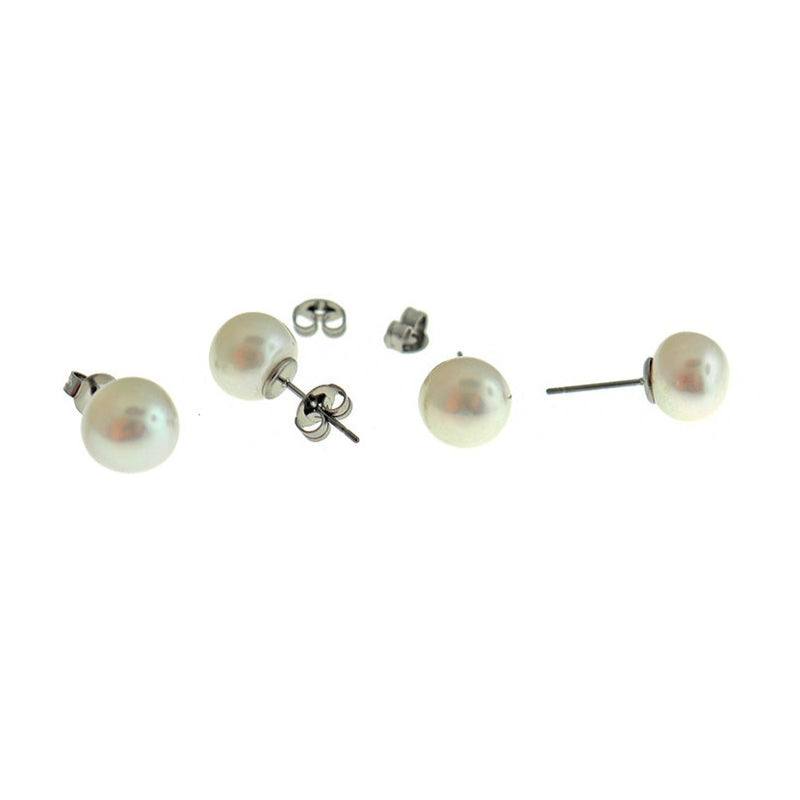 Natural Pearl Stainless Steel Earring Studs - 1 Pair - Choose Your Size!