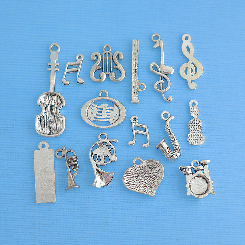 Band Charm Collection Deluxe Antique Silver Tone 15 Different Charms - COL098