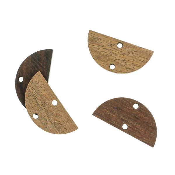 4 breloques de connecteur en bois naturel demi-cercle - WP215