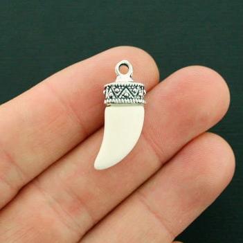 Horn Antique Silver Tone Charm 2 Sided With White Resin - SC6445