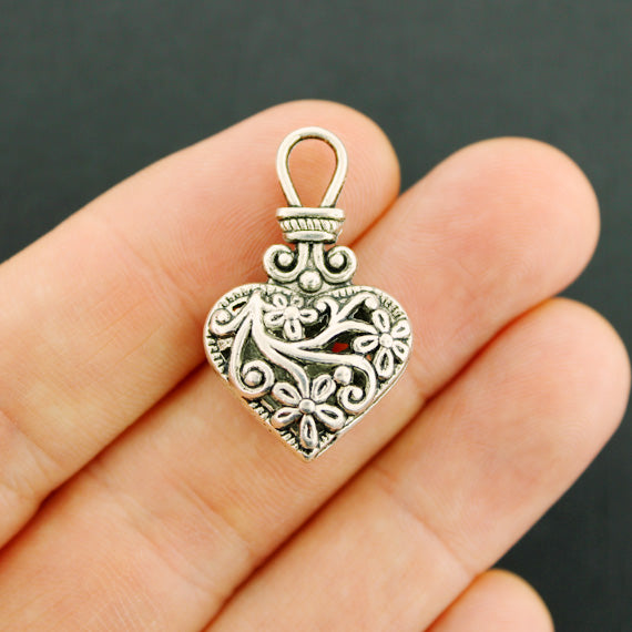 2 Lace Heart Antique Silver Tone Charms 3D - SC7670