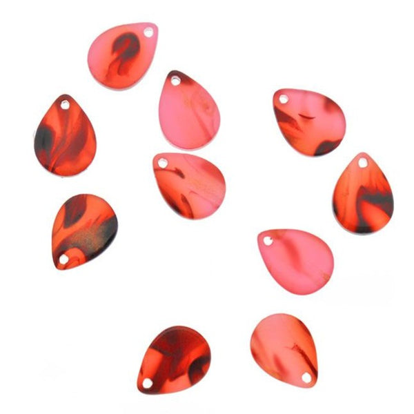 10 Teardrop Red Glitter Acetate Resin Charms - K392