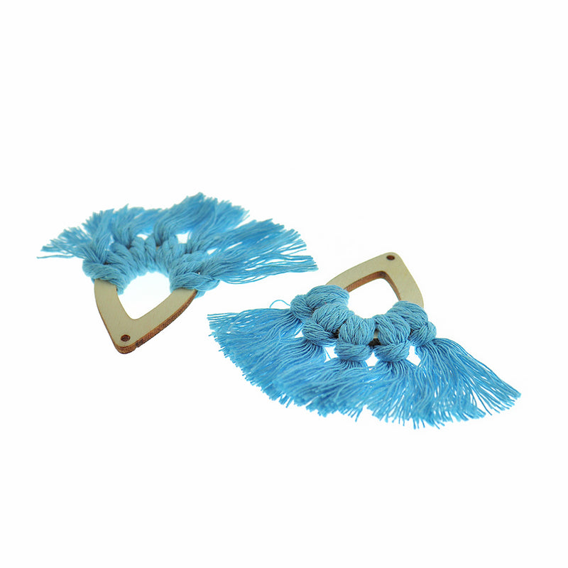 Fan Tassels - Natural Wood and Blue - 2 Pieces - TSP305